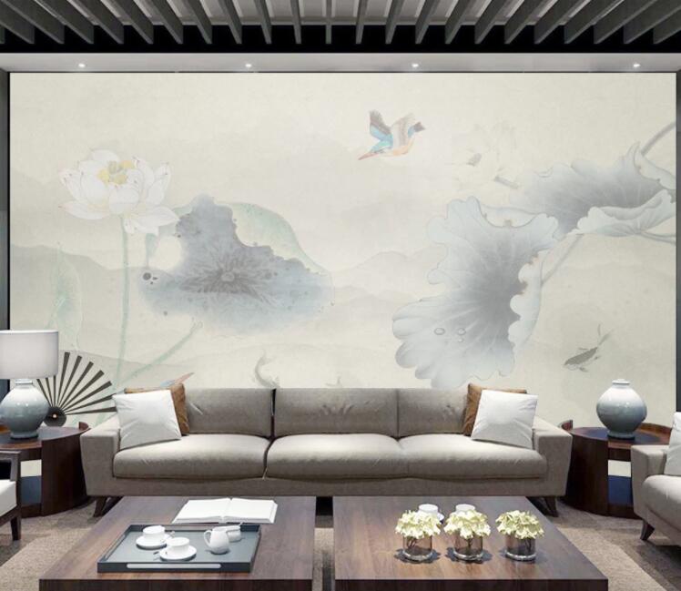 3D Kingfisher Lotus WC2064 Wall Murals