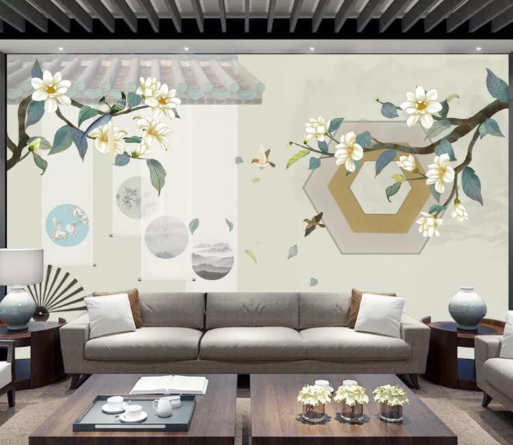 3D Tile House Flower WC1968 Wall Murals