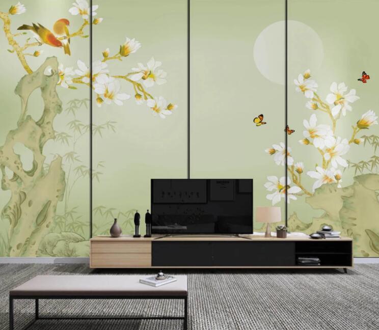 3D Stone Flower Butterfly WC2484 Wall Murals