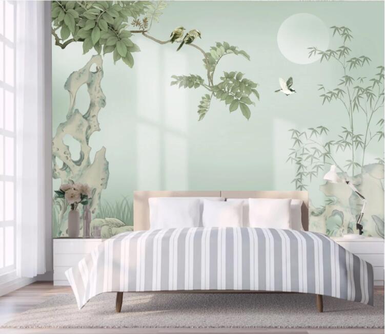 3D Stone Moon Tree WC2466 Wall Murals