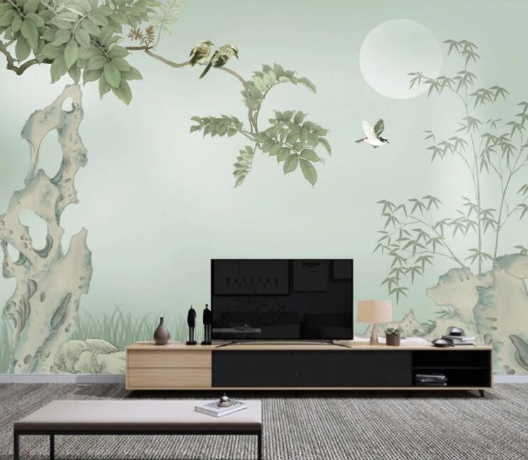 3D Stone Moon Tree WC2466 Wall Murals