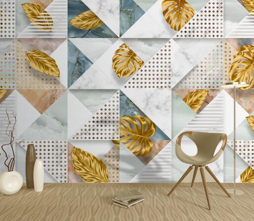 3D Golden Feather Leaves WC1773 Wall Murals