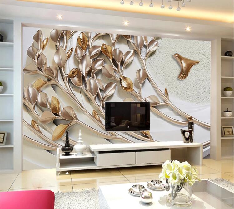 3D Golden Leaf Bird WC894 Wall Murals