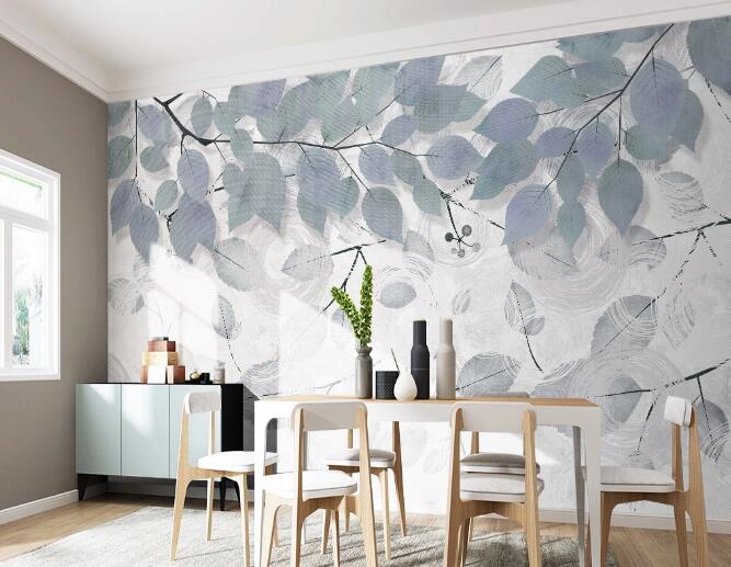 3D White Leaves WC1729 Wall Murals