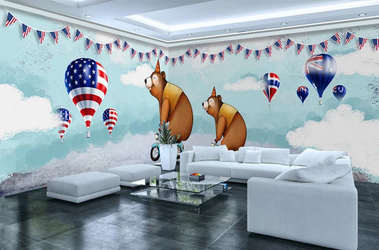 3D Bear Motorcycle WC355 Wall Murals