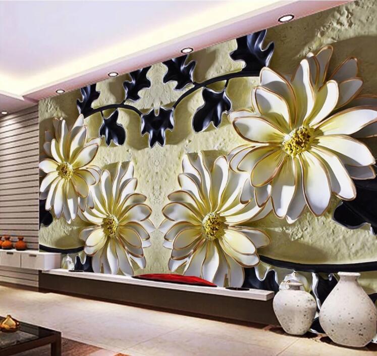 3D White Chrysanthemum WC849 Wall Murals