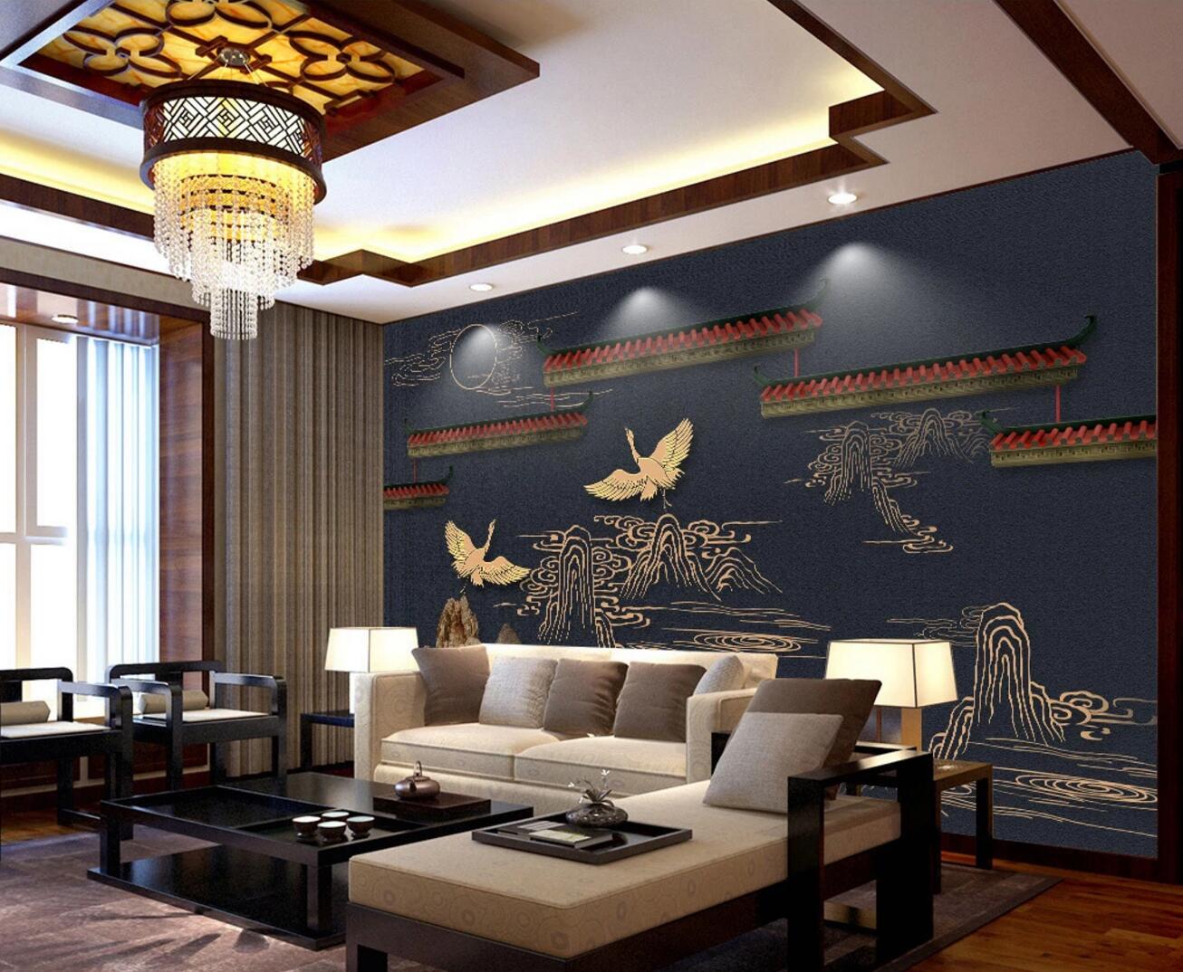 3D Roof Crane Stone WC405 Wall Murals