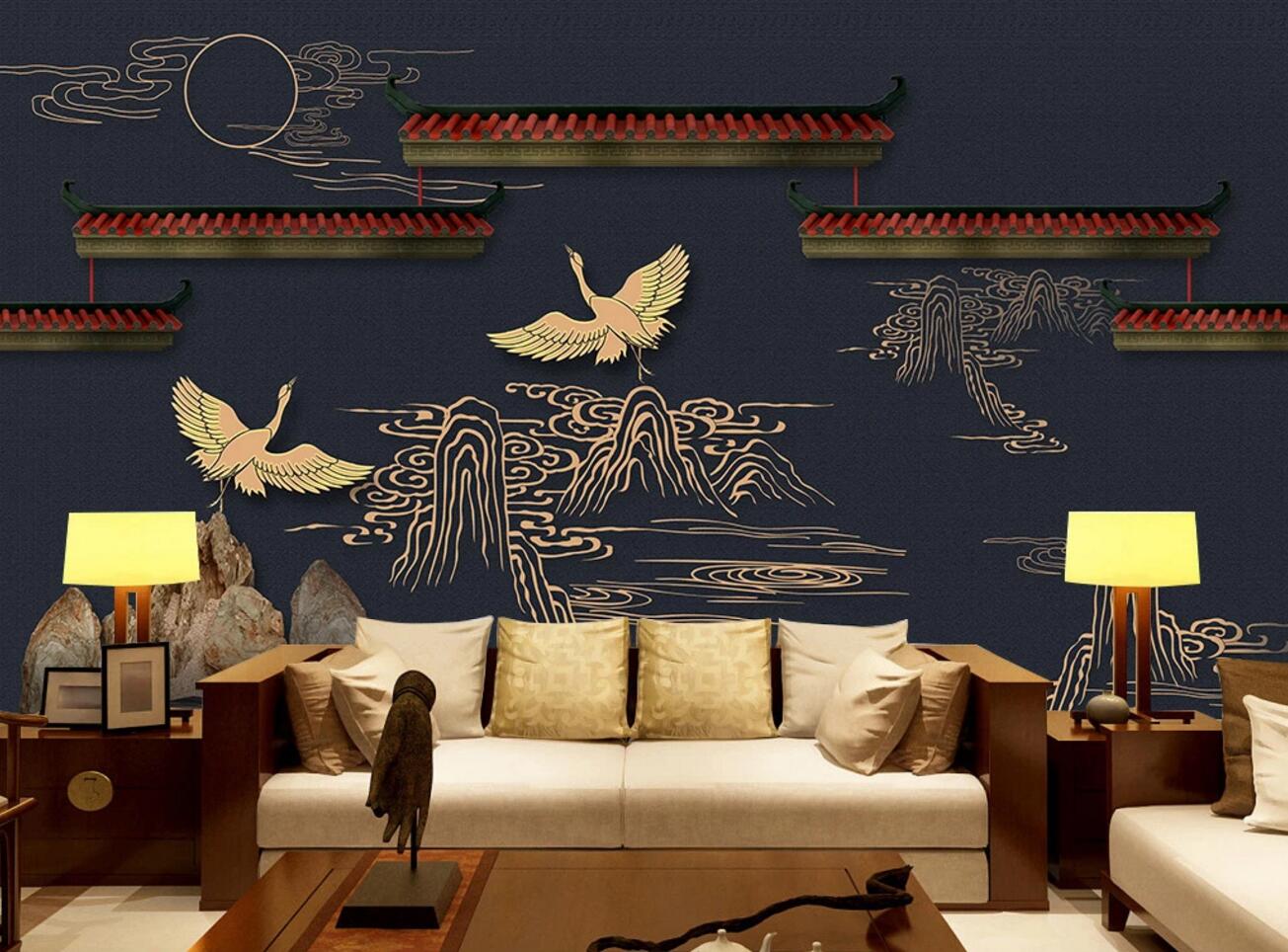 3D Roof Crane Stone WC405 Wall Murals