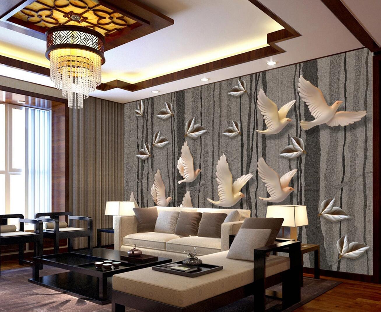 3D Pigeon Leaves WC400 Wall Murals