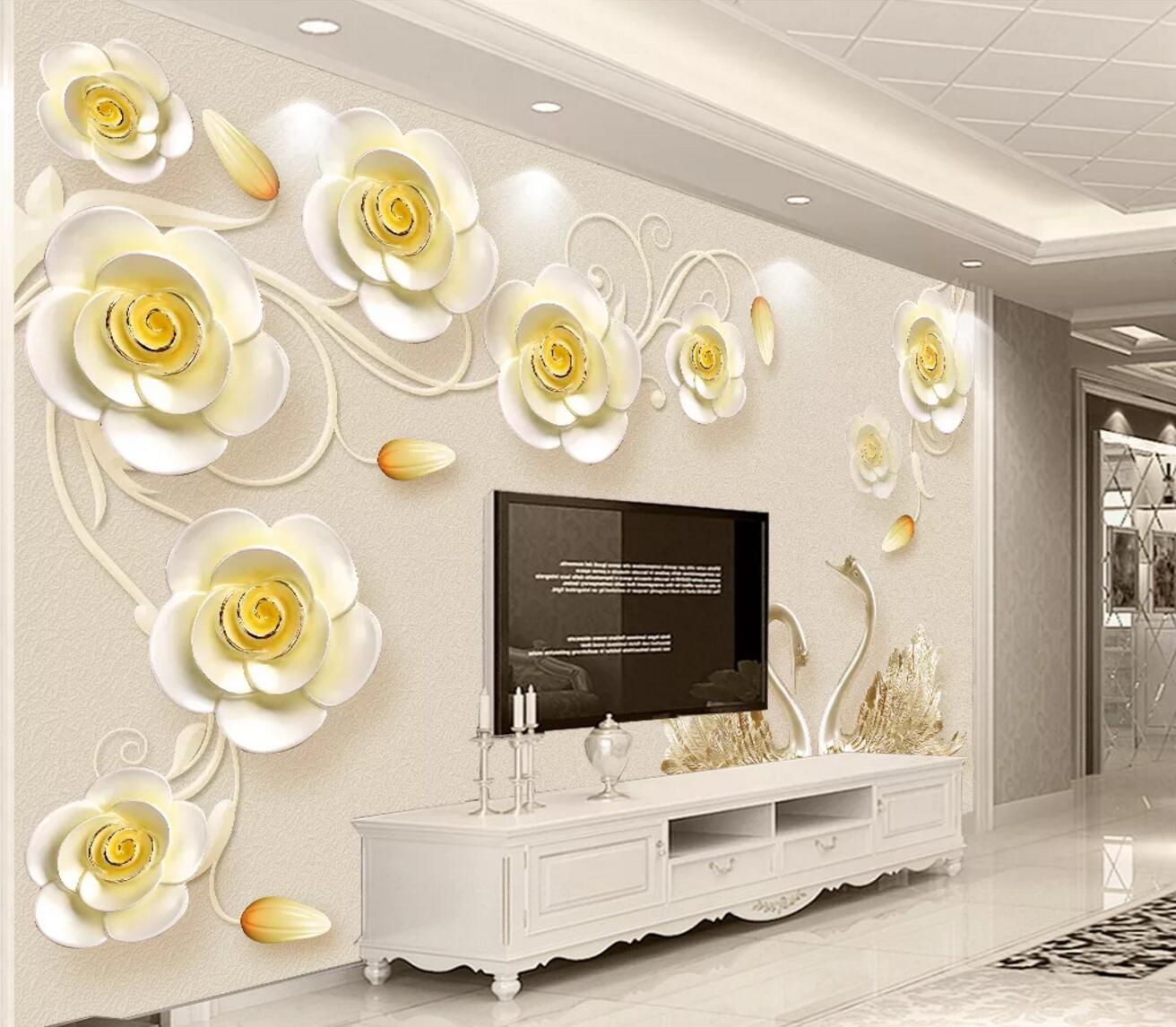 3D Silver Swan WC421 Wall Murals