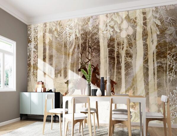 3D Sika Deer Woods WC1468 Wall Murals