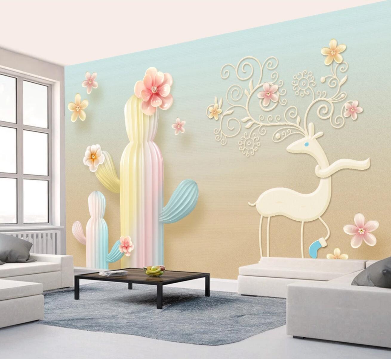 3D Yellow Cactus WC476 Wall Murals