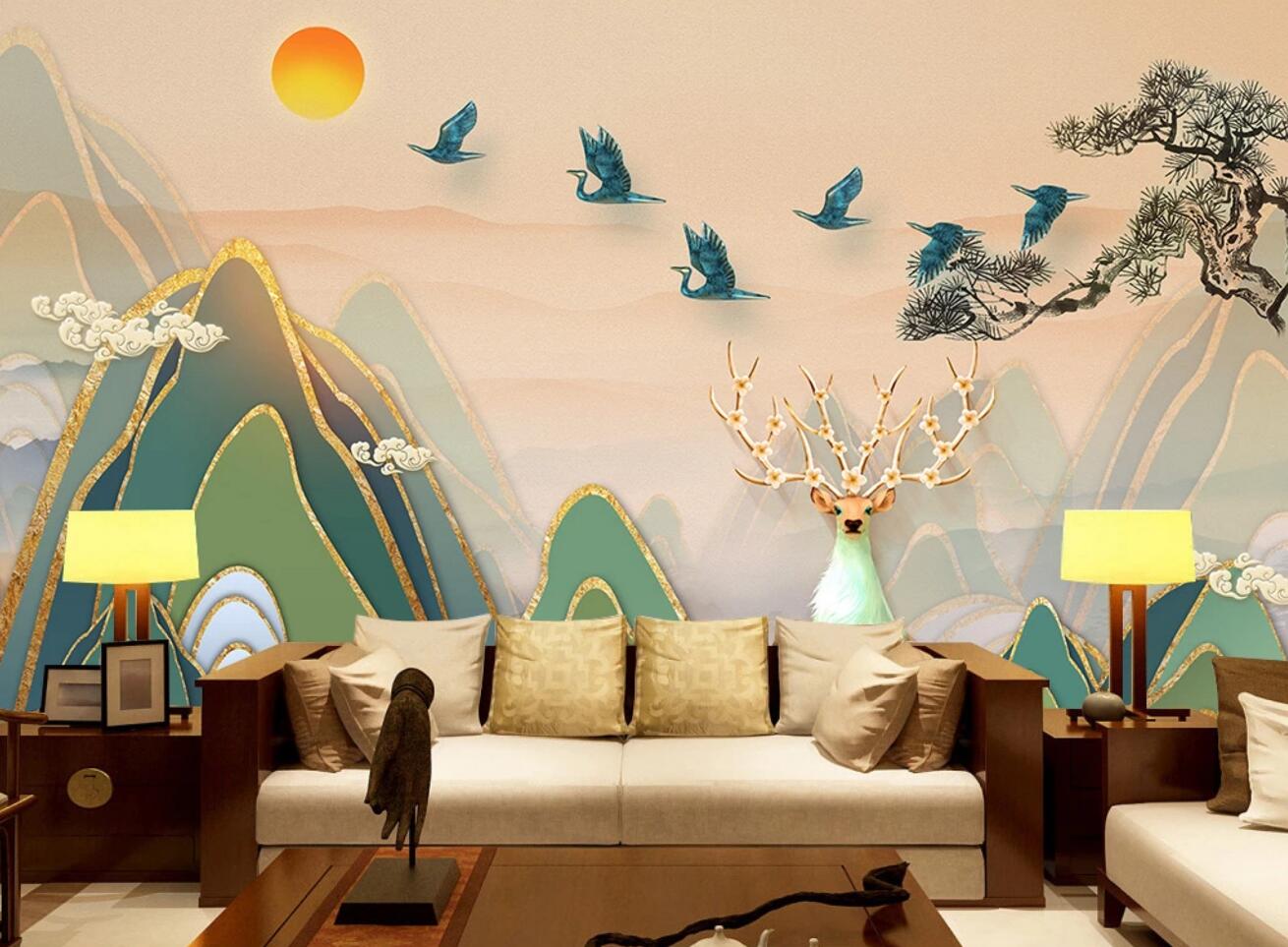 3D Golden Mountain WC493 Wall Murals