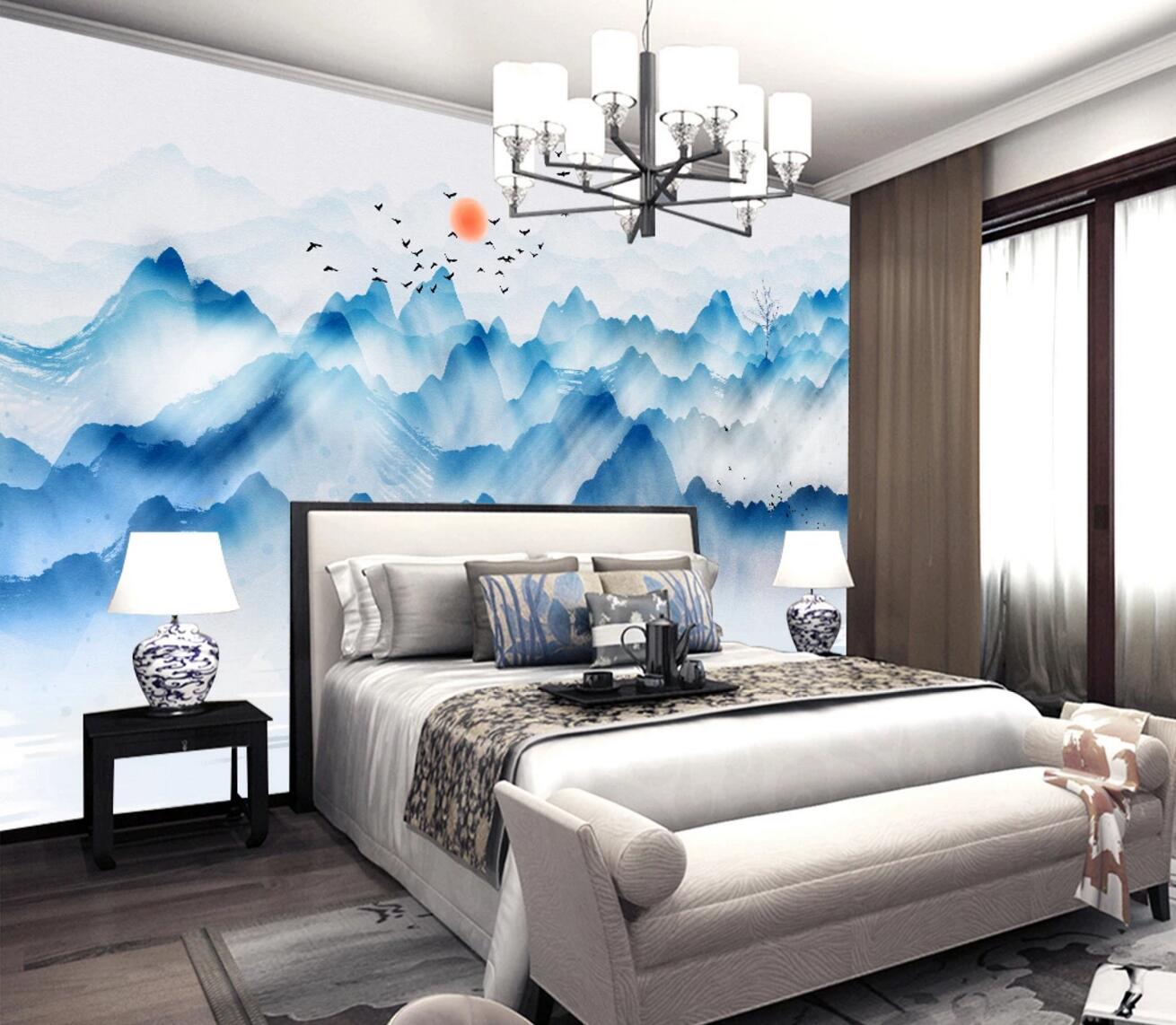 3D Blue Mountain WC684 Wall Murals