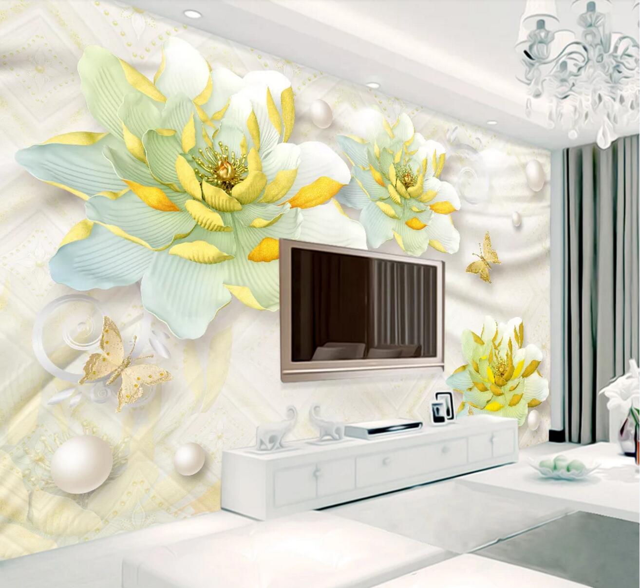 3D Green Peony WC678 Wall Murals