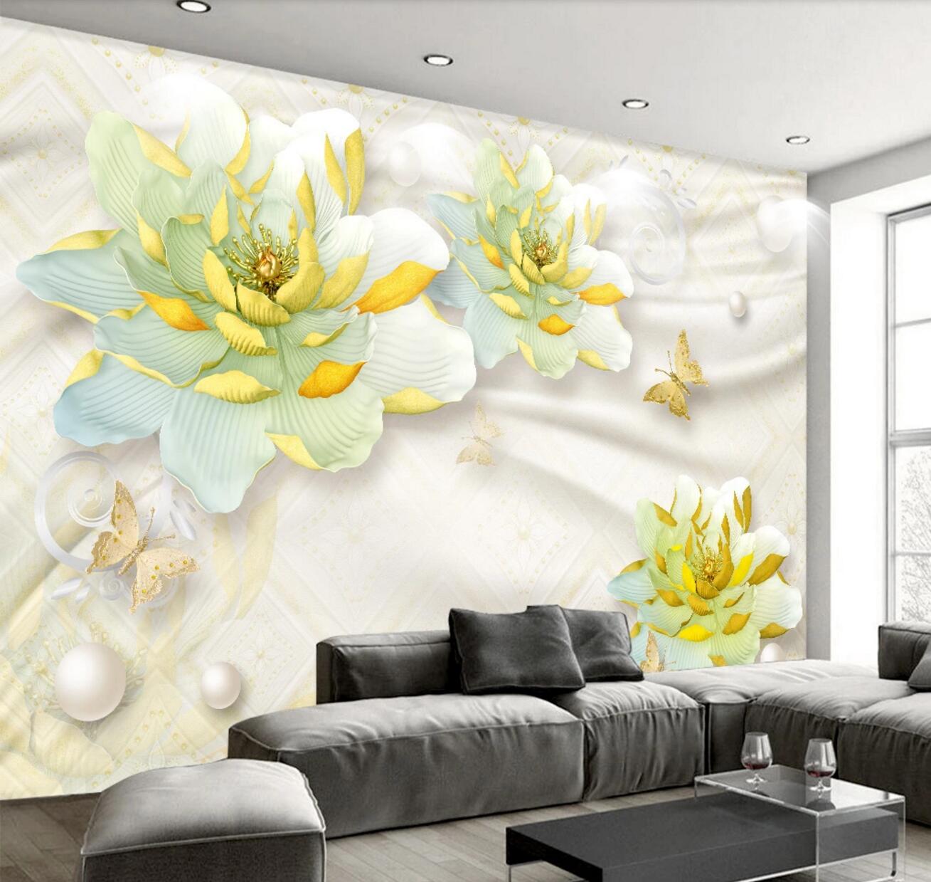 3D Green Peony WC678 Wall Murals