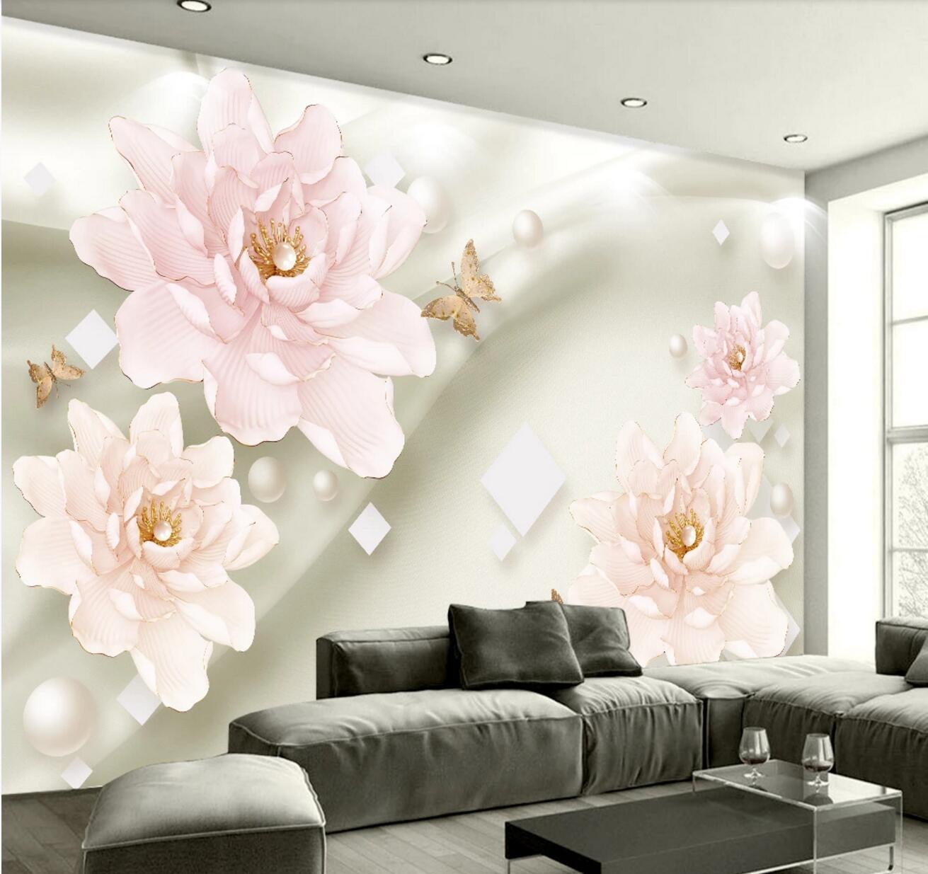 3D Peony Butterfly WC661 Wall Murals