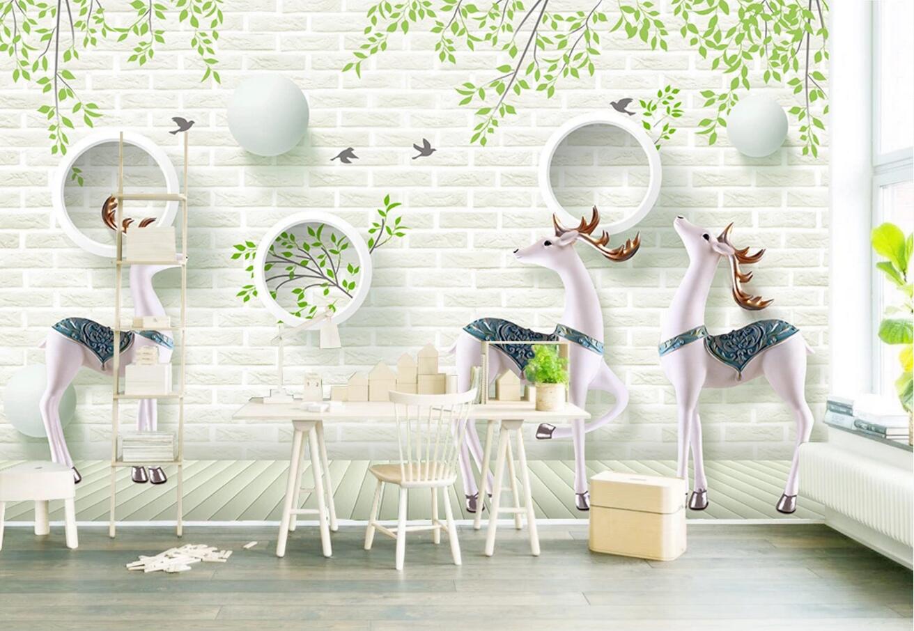 3D White Deer WC623 Wall Murals