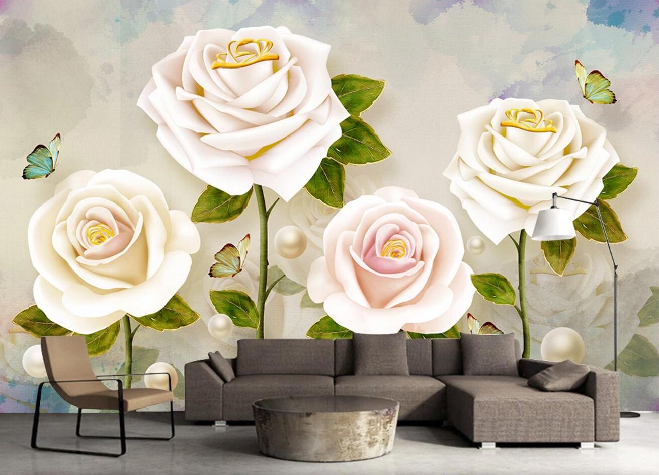 3D Rose Butterfly WC566 Wall Murals