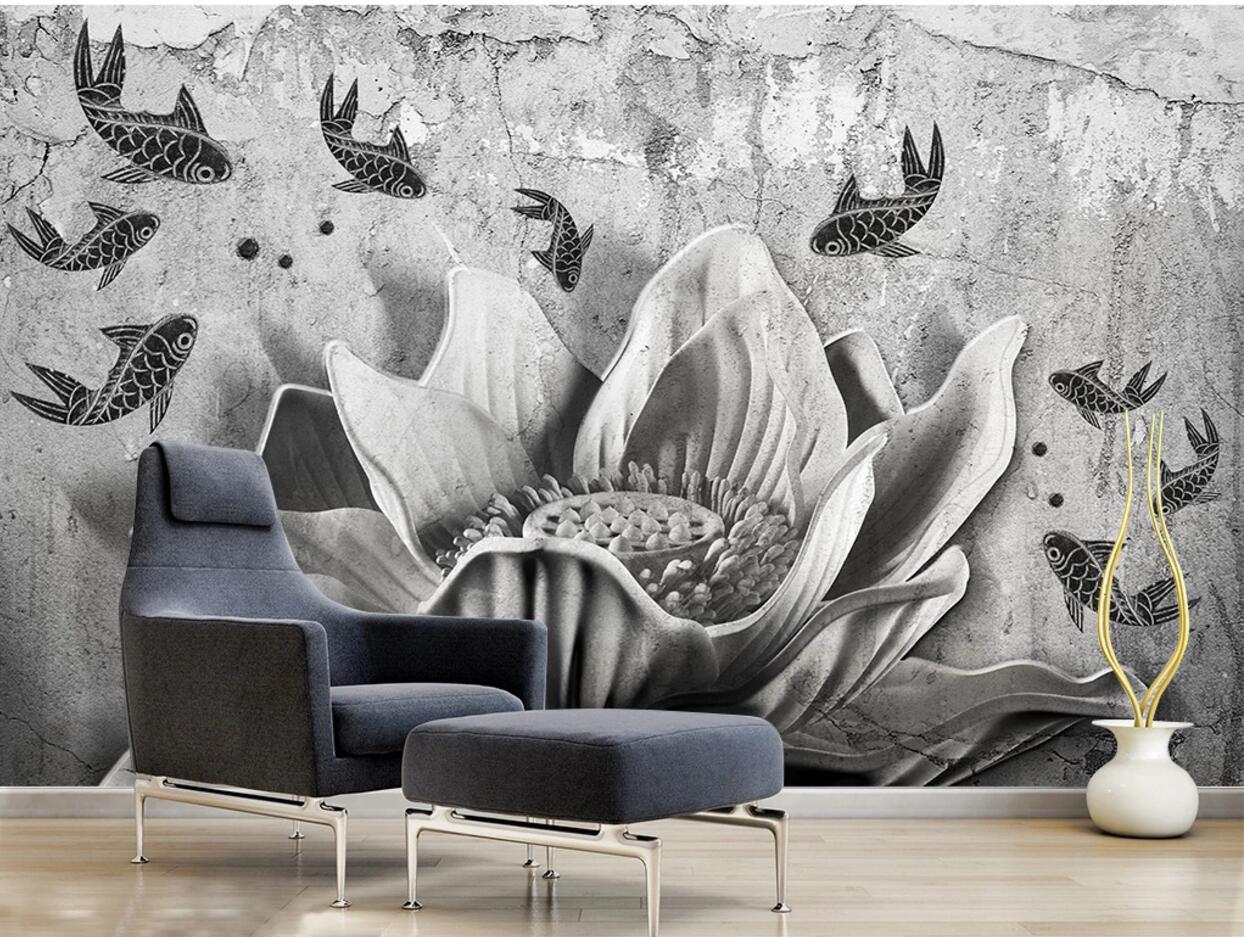 3D Goldfish Lotus WC775 Wall Murals