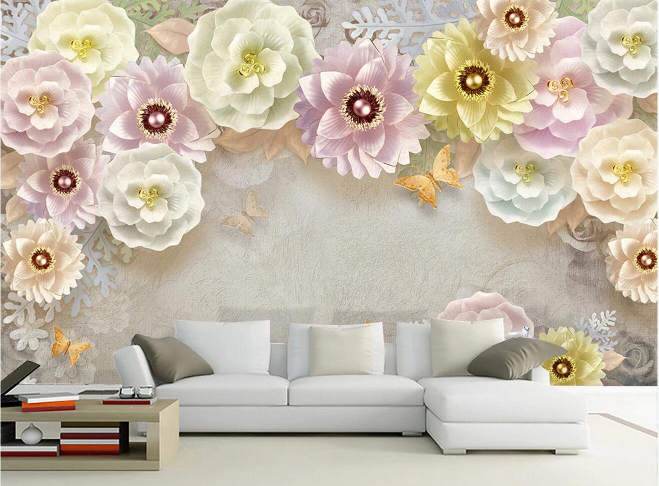 3D Yellow Peony WC761 Wall Murals