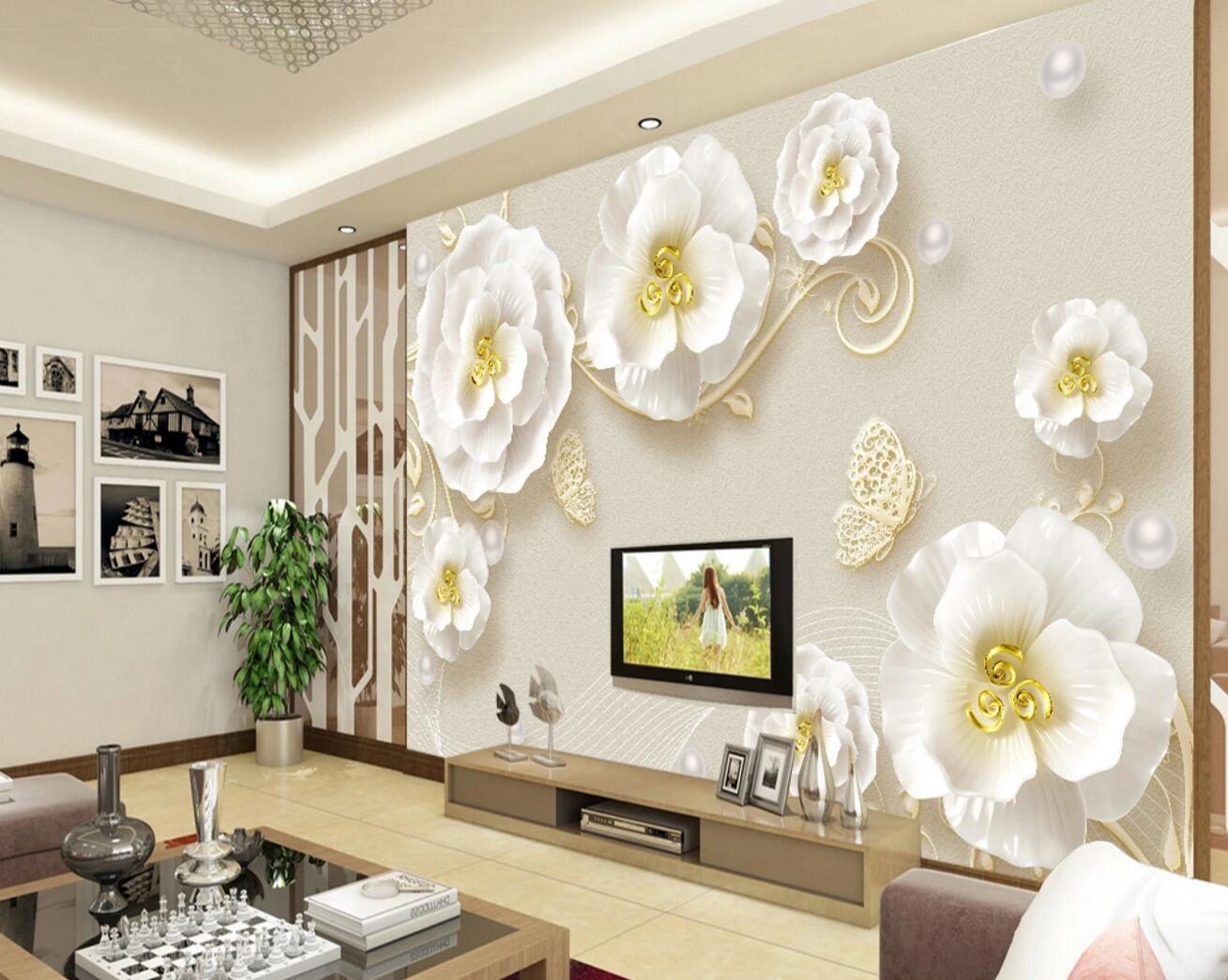 3D Yellow Flower Pearl WC744 Wall Murals