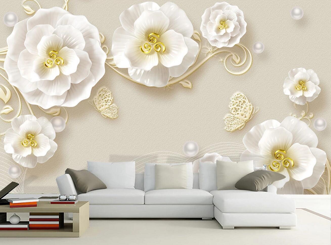 3D Yellow Flower Pearl WC744 Wall Murals