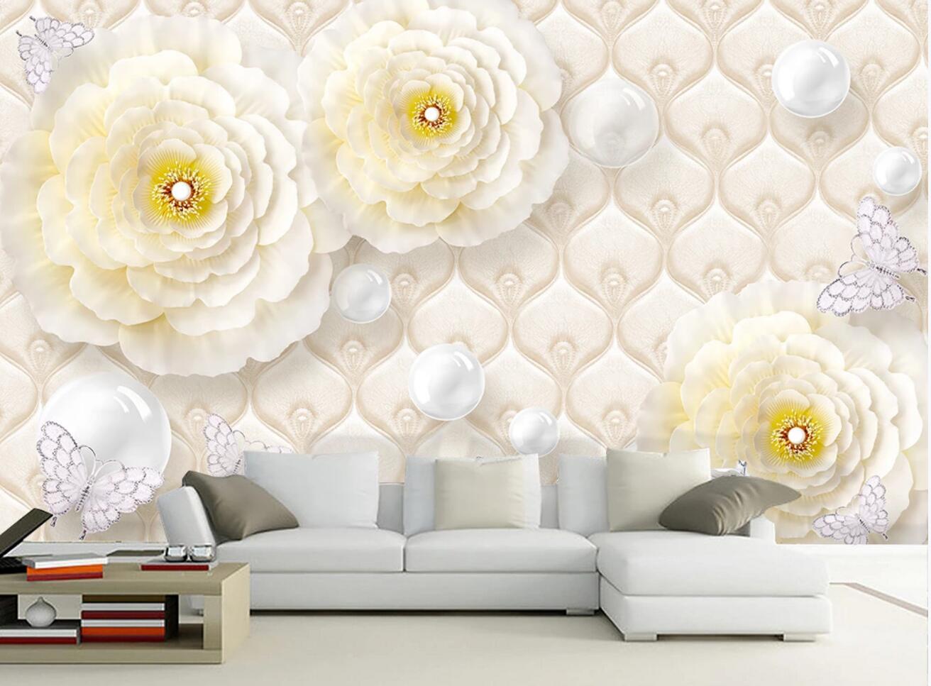 3D Yellow Peony Pearl WC743 Wall Murals