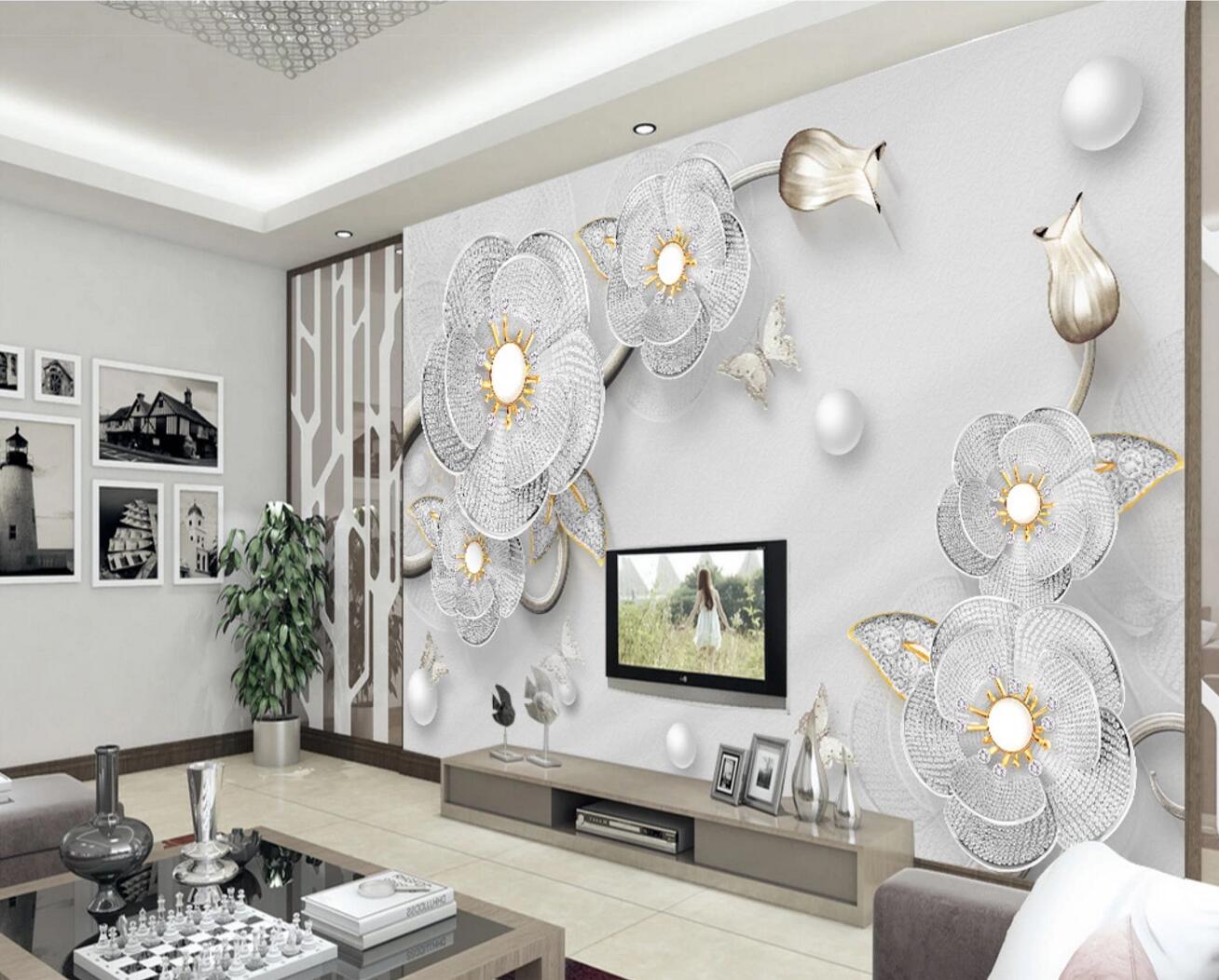 3D Pearl Flower WC738 Wall Murals