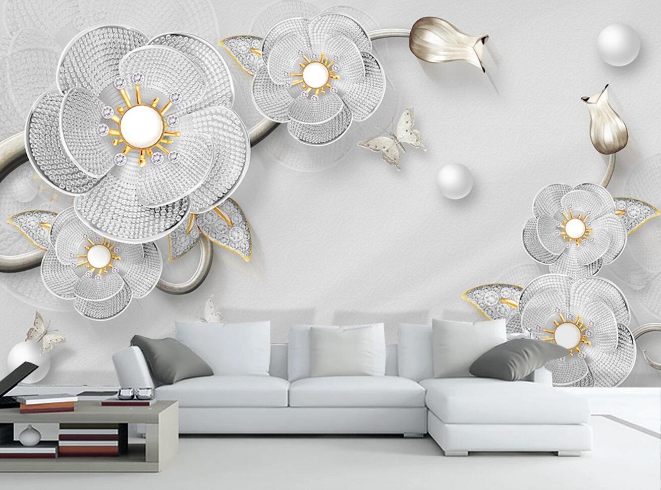 3D Pearl Flower WC738 Wall Murals