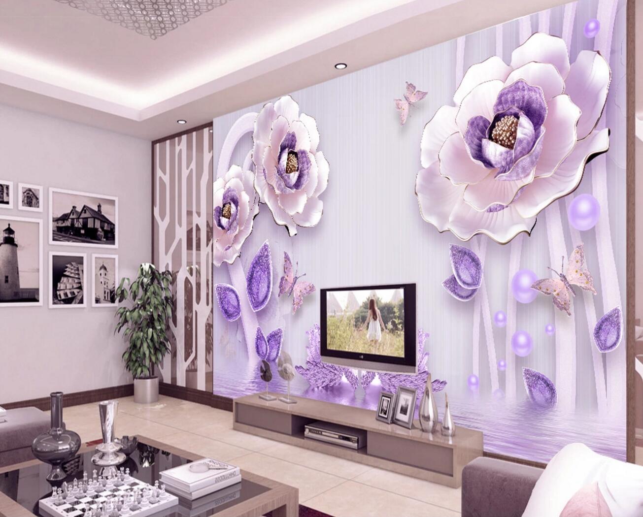 3D Purple Crystal Swan WC727 Wall Murals