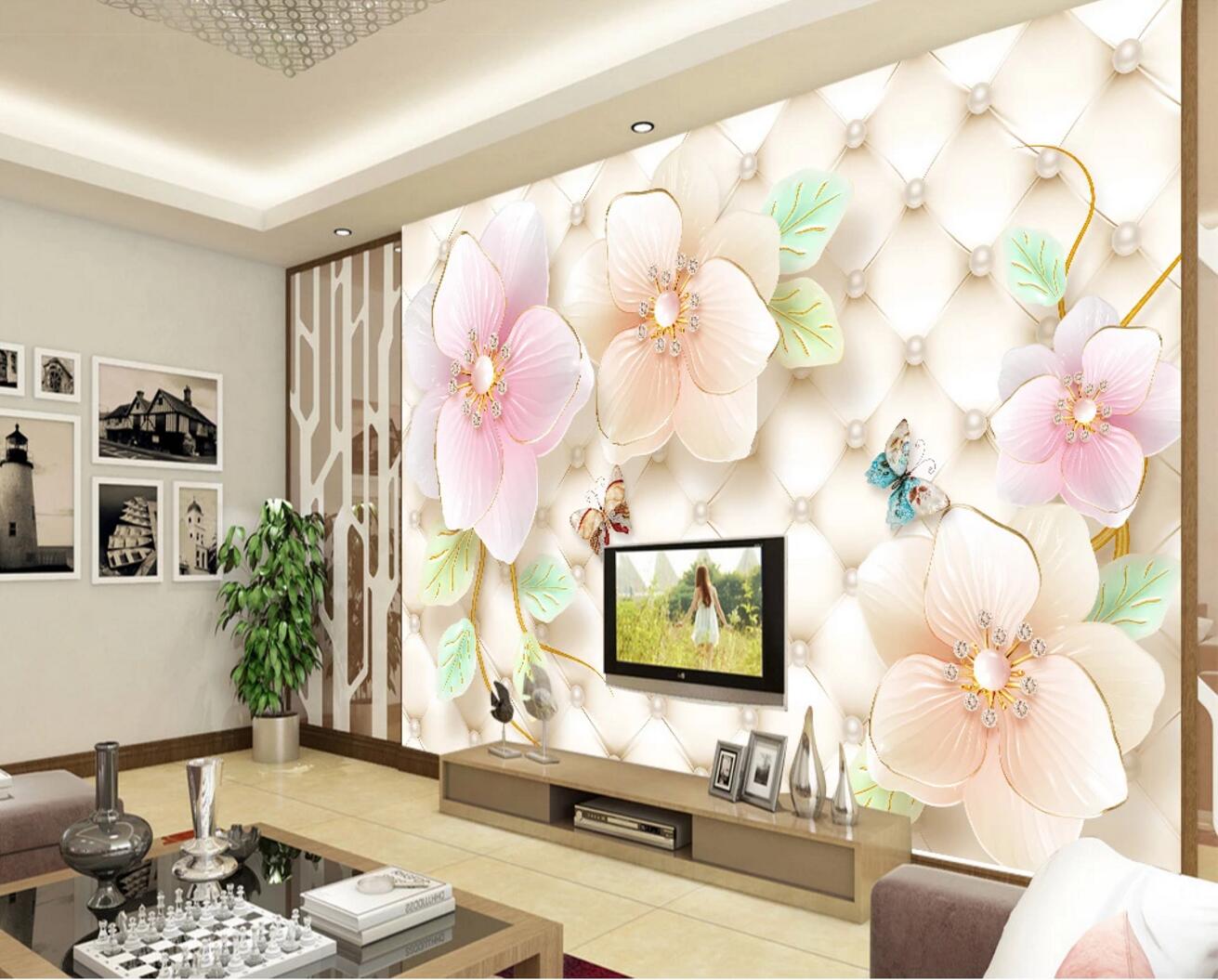 3D White Pearl Flower WC720 Wall Murals