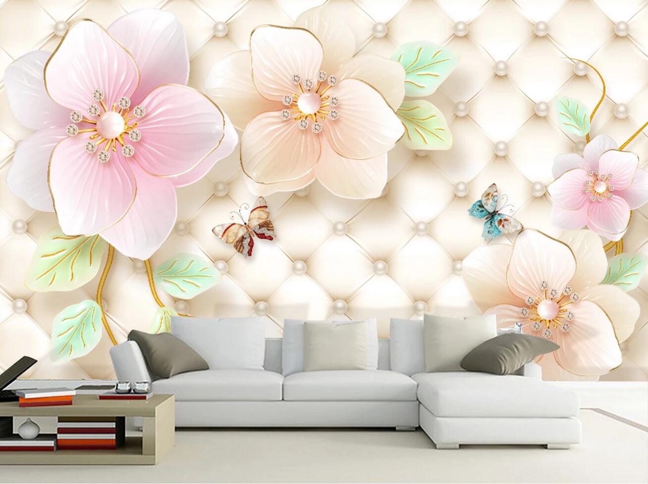 3D White Pearl Flower WC720 Wall Murals