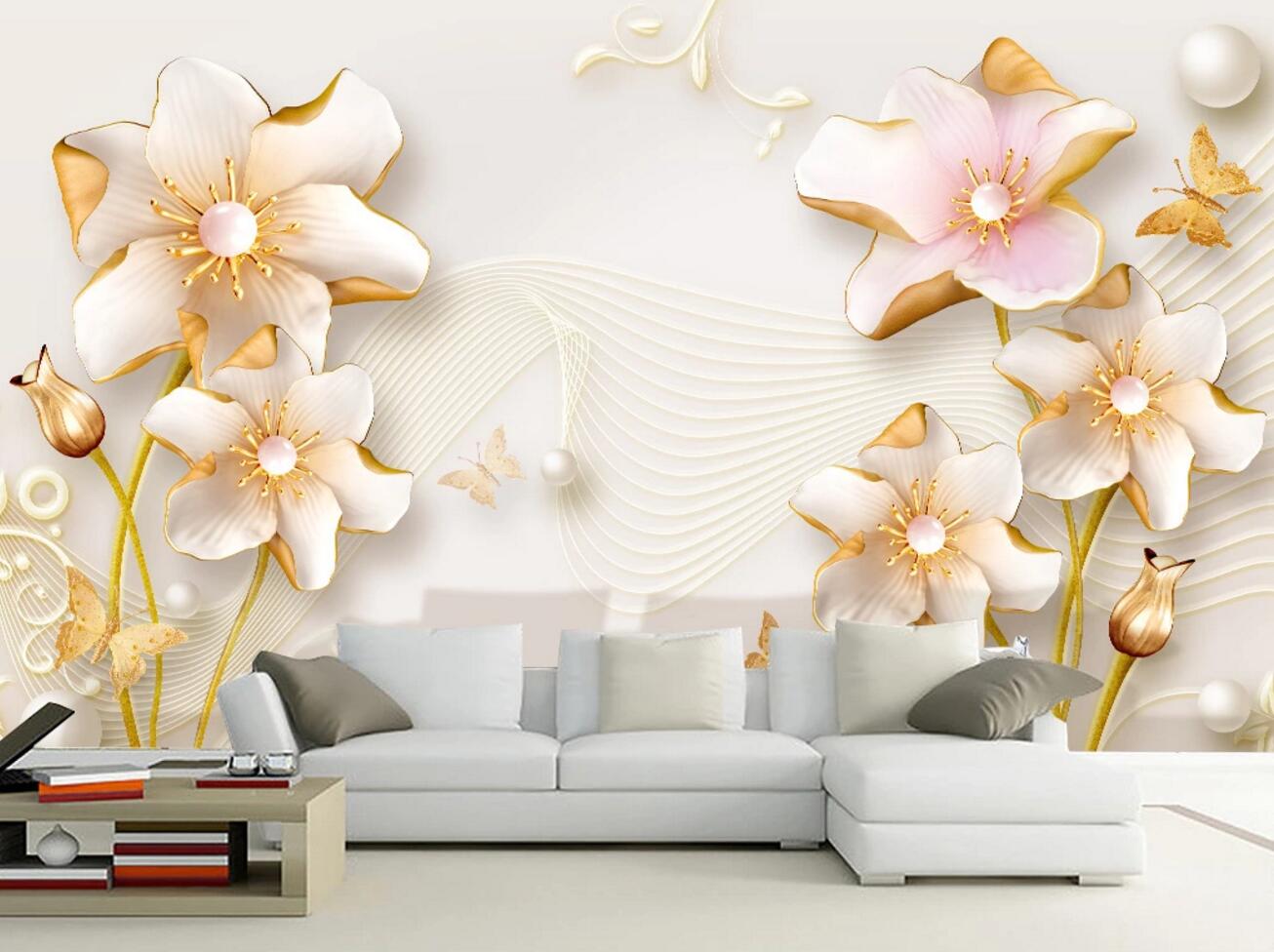 3D Golden Swan Flower WC692 Wall Murals