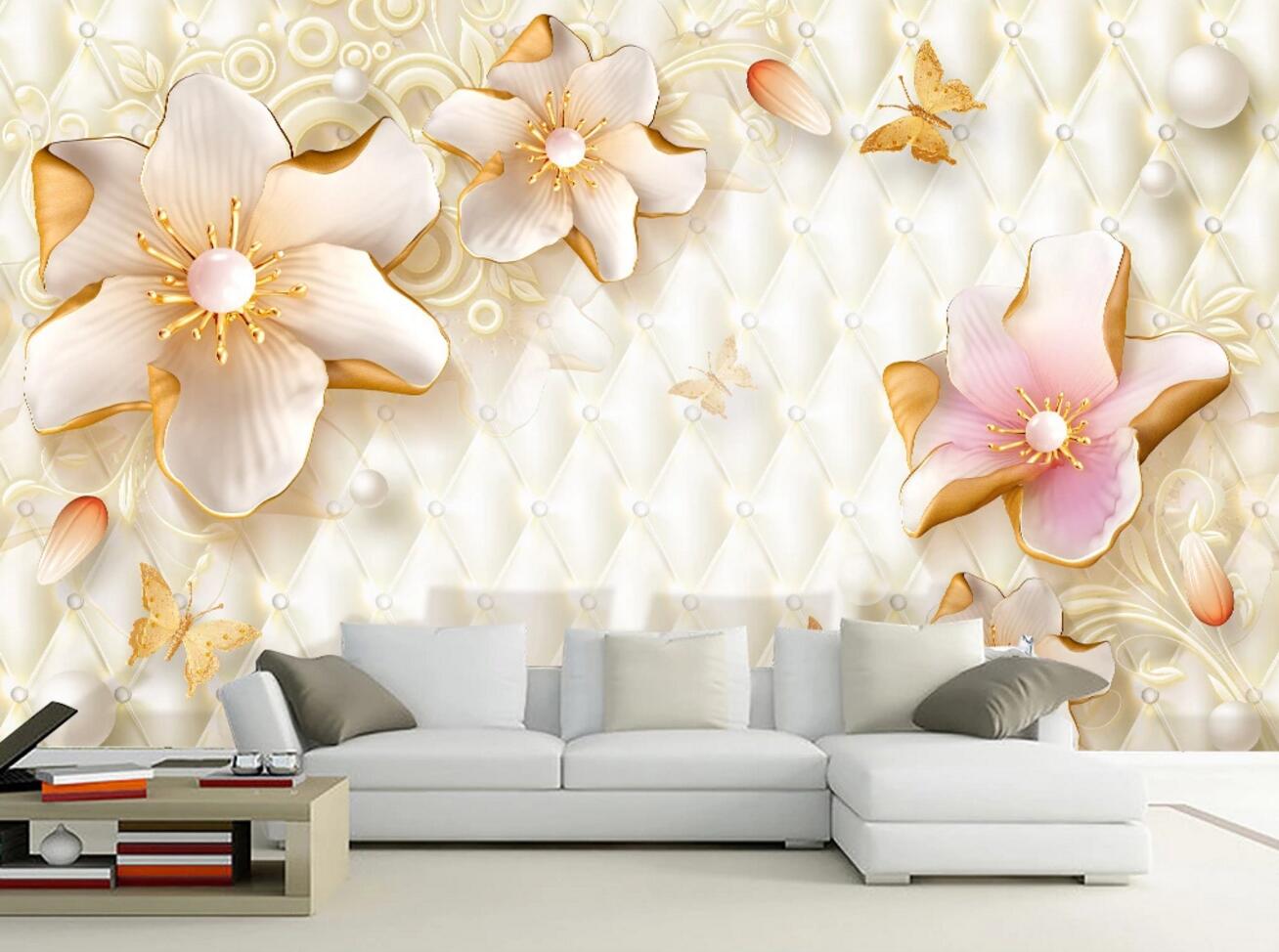 3D Yellow Peony WC691 Wall Murals