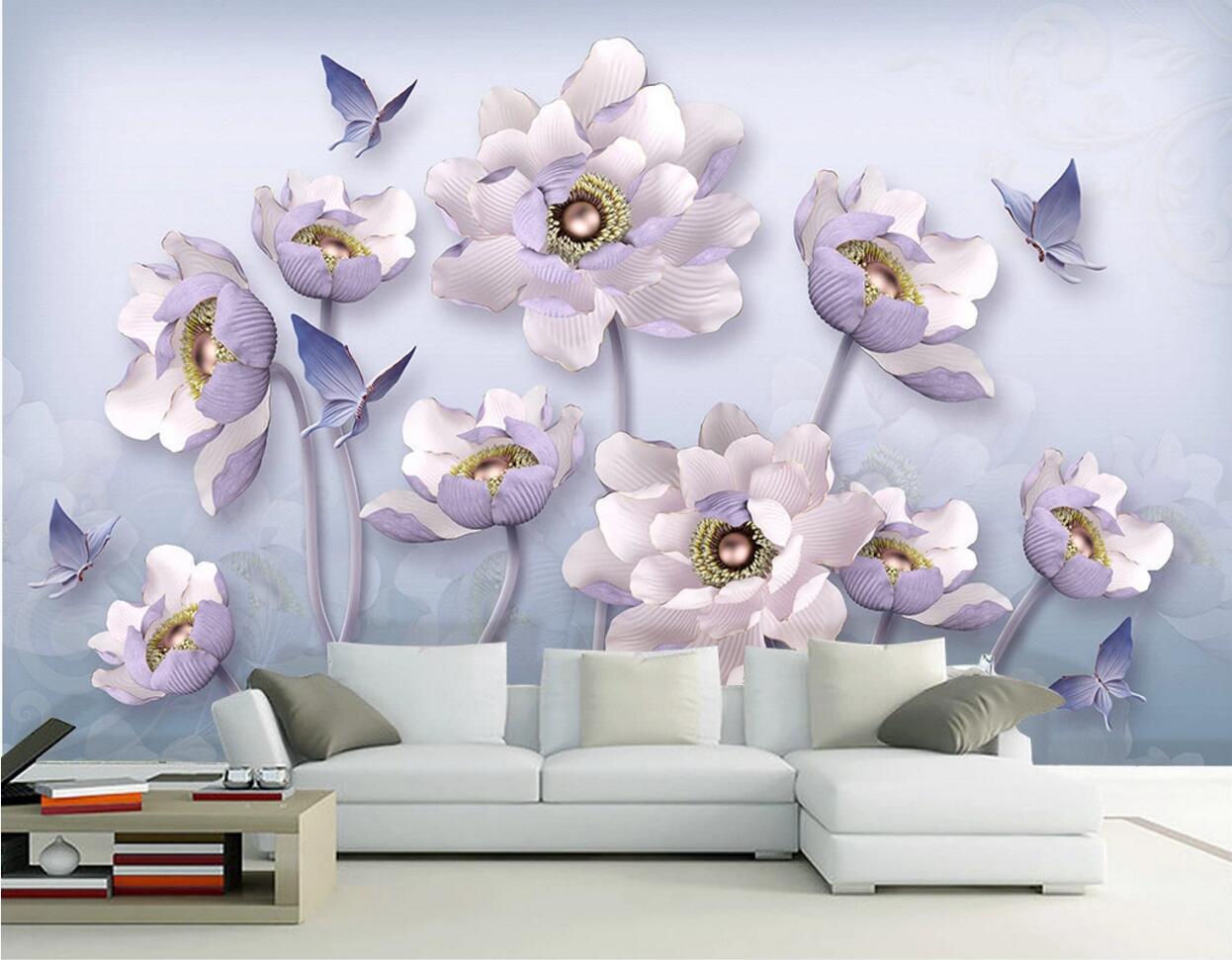 3D Purple Lotus WC881 Wall Murals