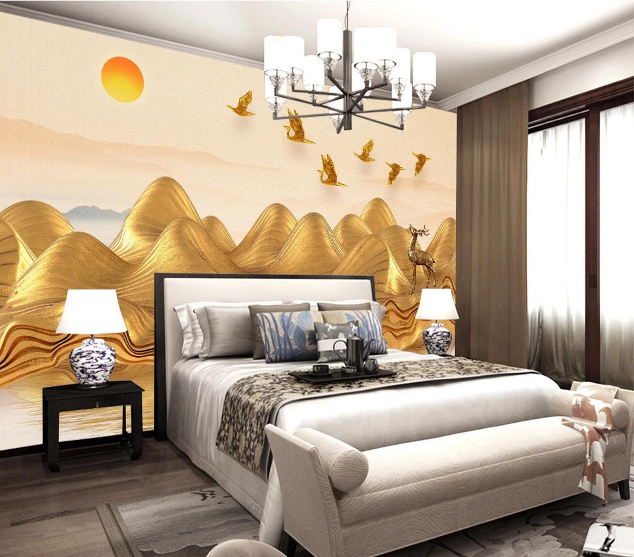 3D Golden Deer Goose WC812 Wall Murals