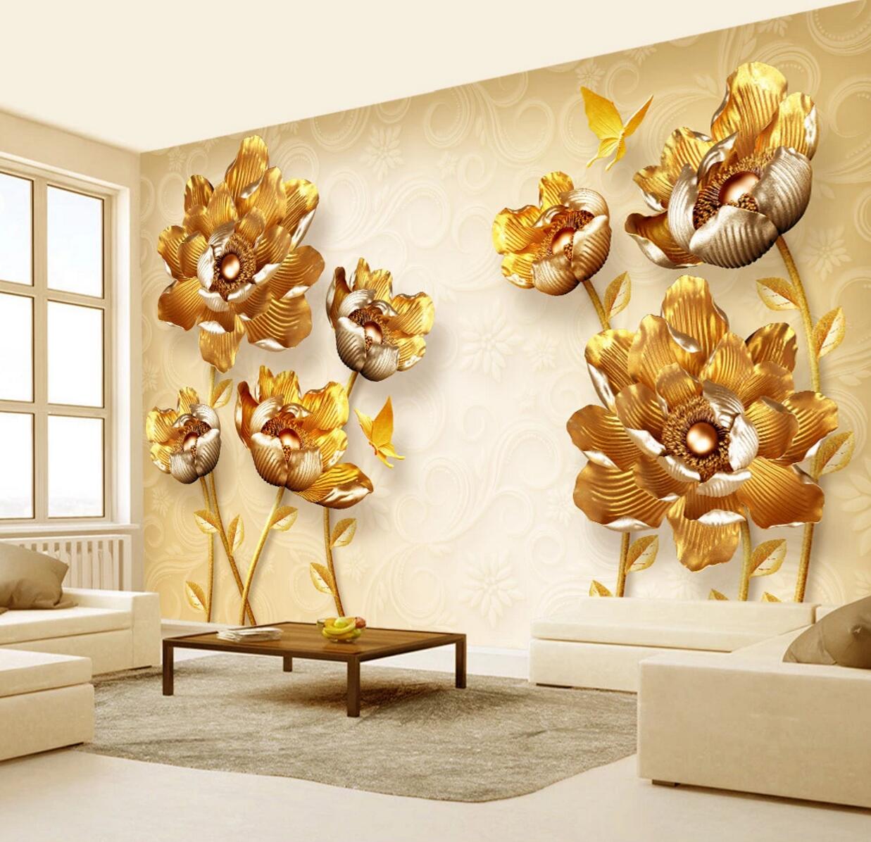 3D Golden Lotus WC810 Wall Murals