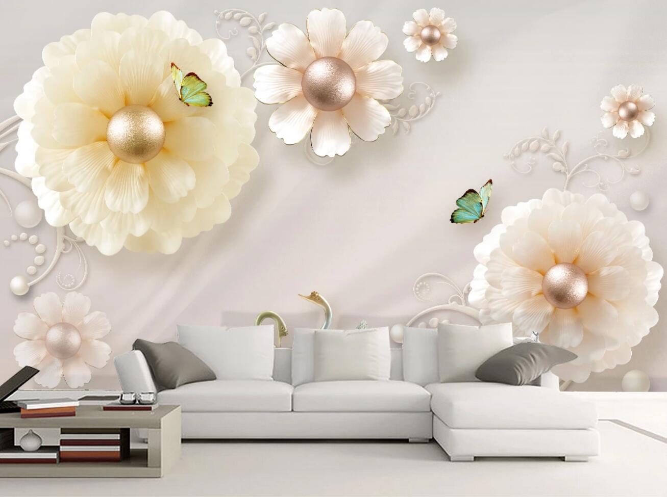 3D Silver Bead Flower WC792 Wall Murals