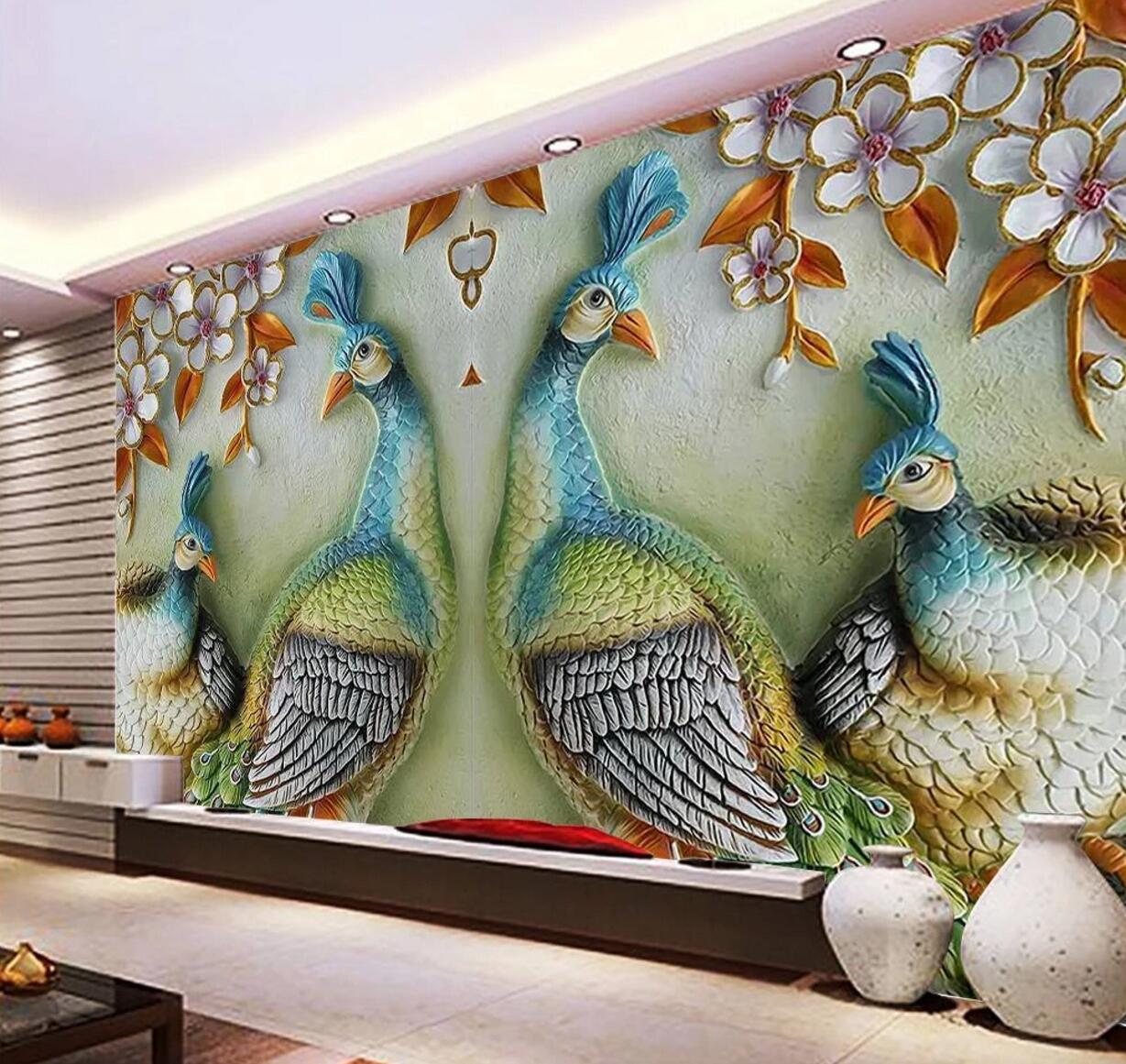 3D Peacock Relief WC845 Wall Murals