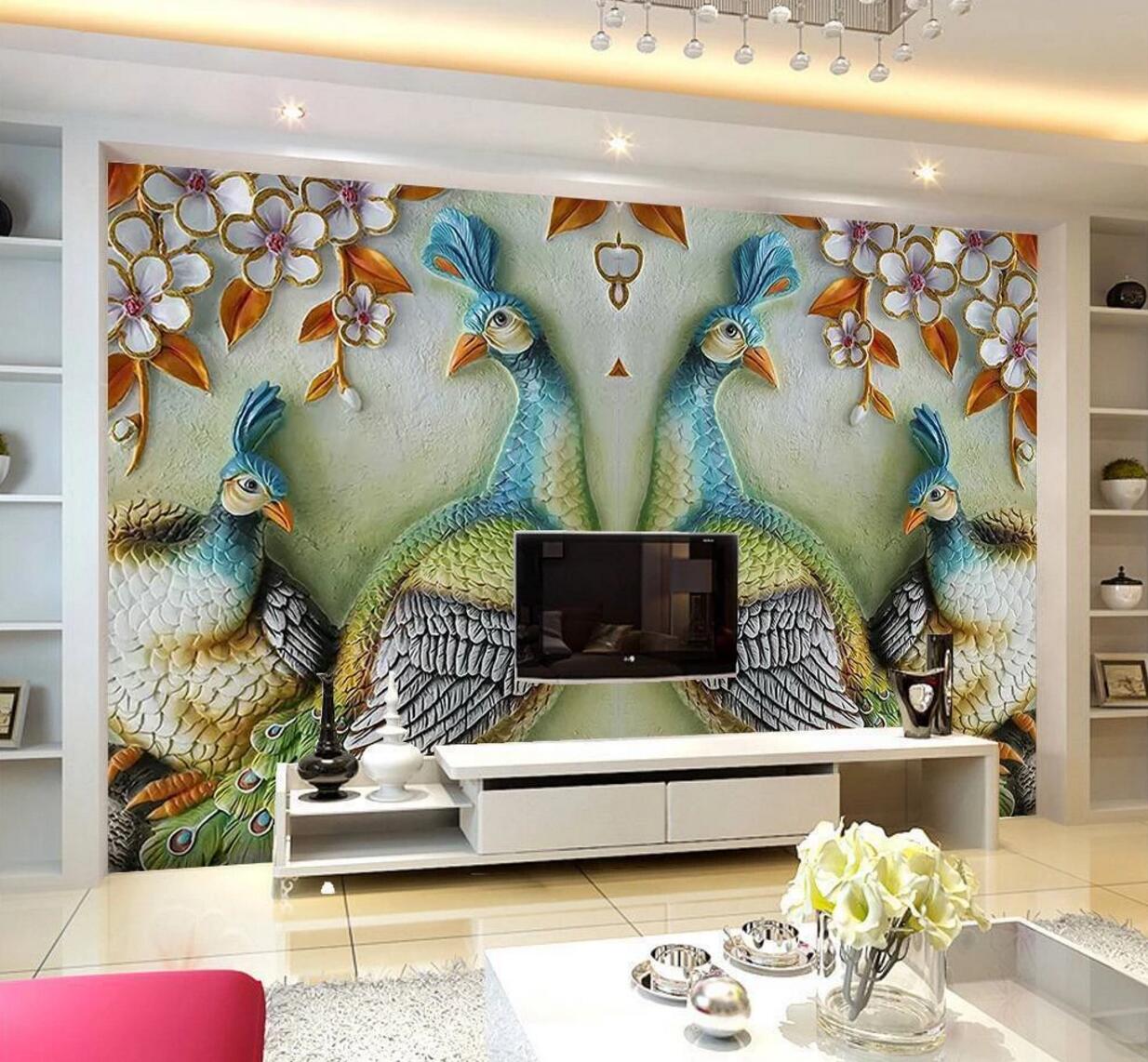 3D Peacock Relief WC845 Wall Murals