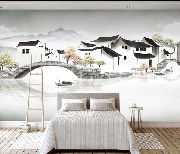 3D Bridge Tree River WC2069 Wall Murals