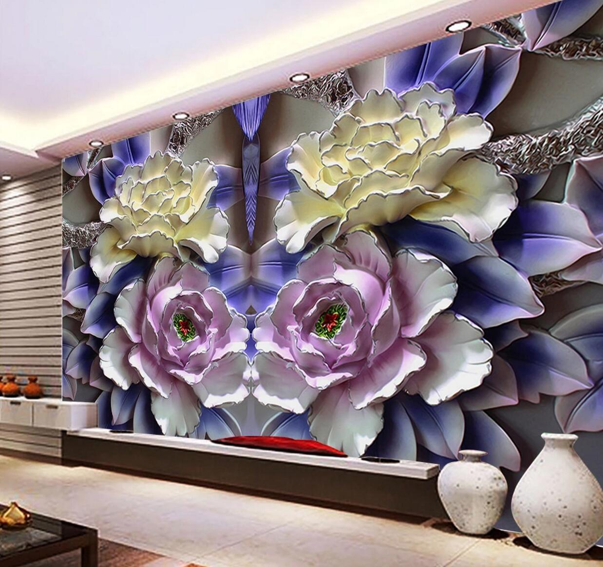 3D Purple Peony WC609 Wall Murals