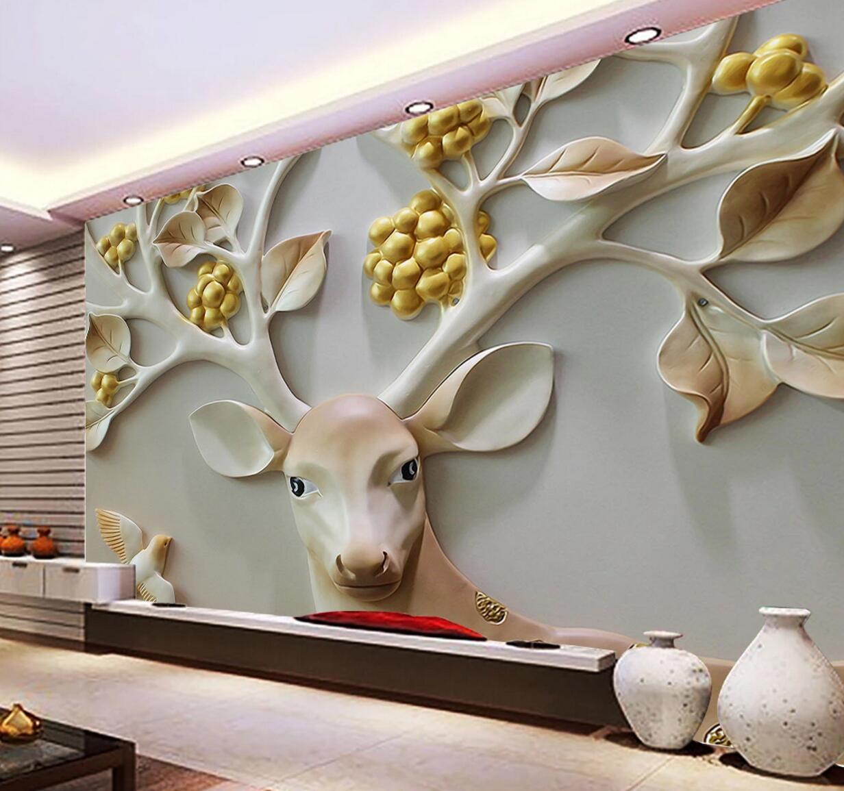 3D Embossed Deer WC608 Wall Murals