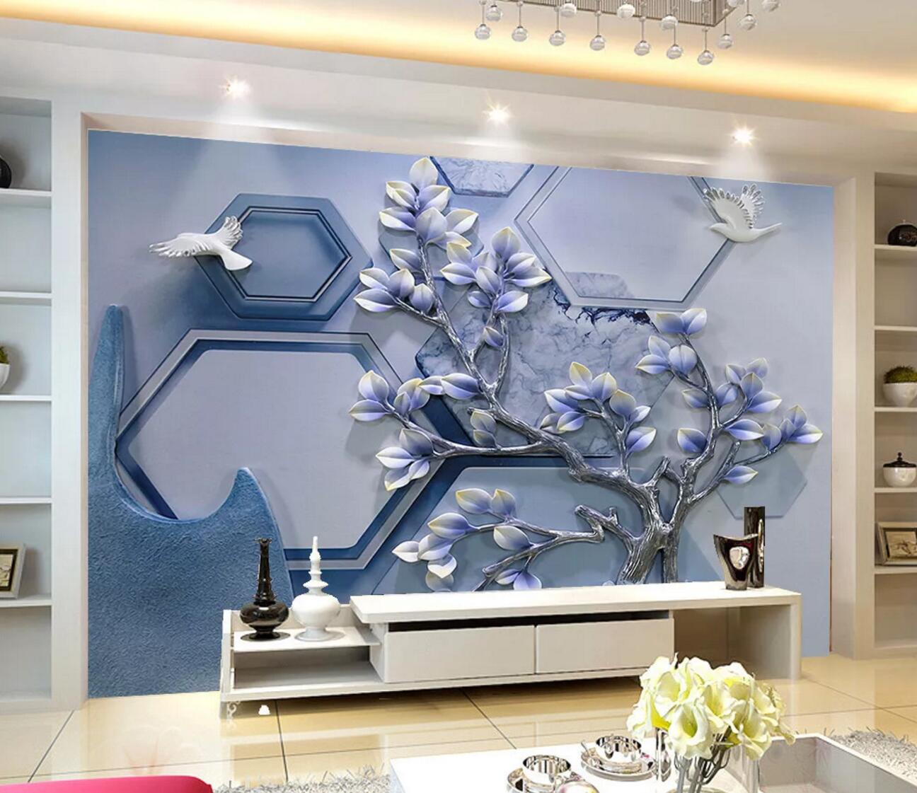 3D Pigeons Flowers WC1137 Wall Murals