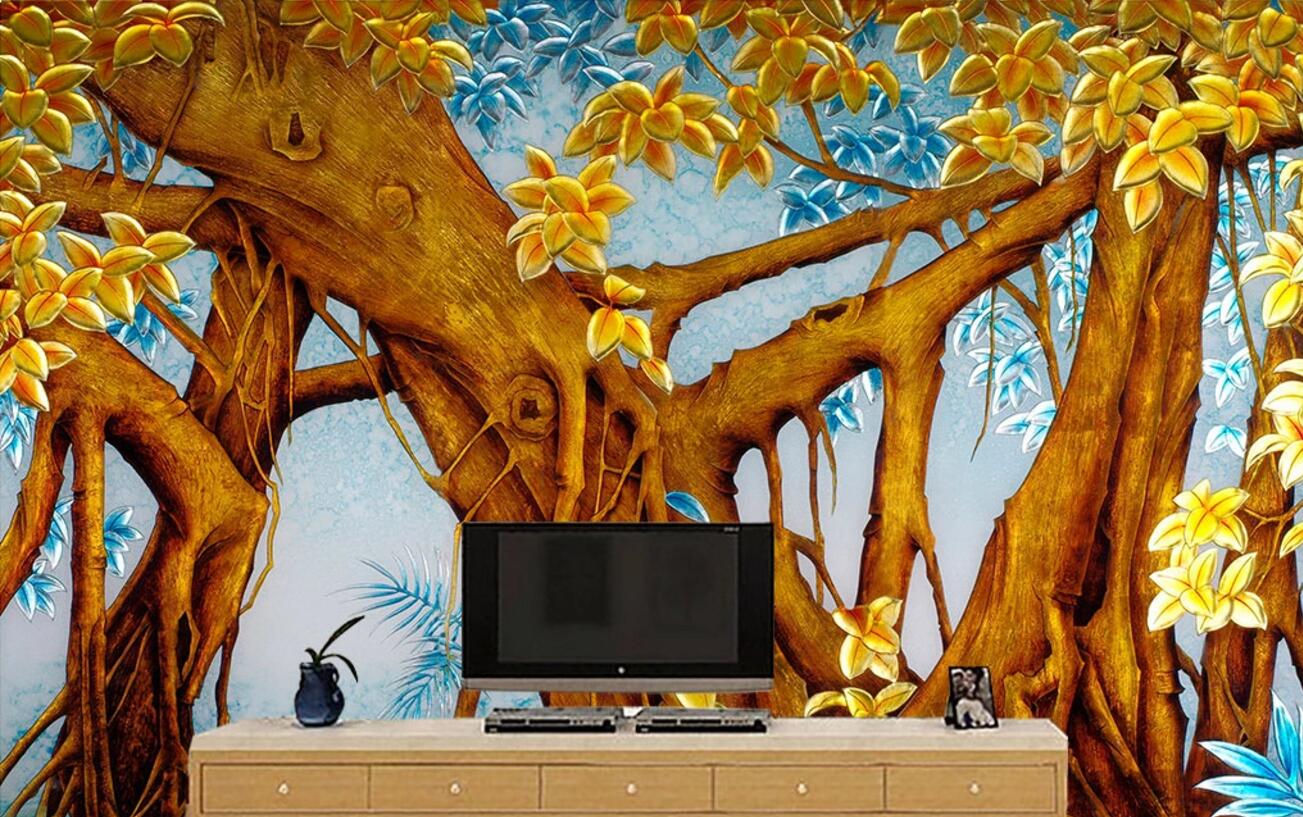 3D Yellow Flower Tree WC118 Wall Murals