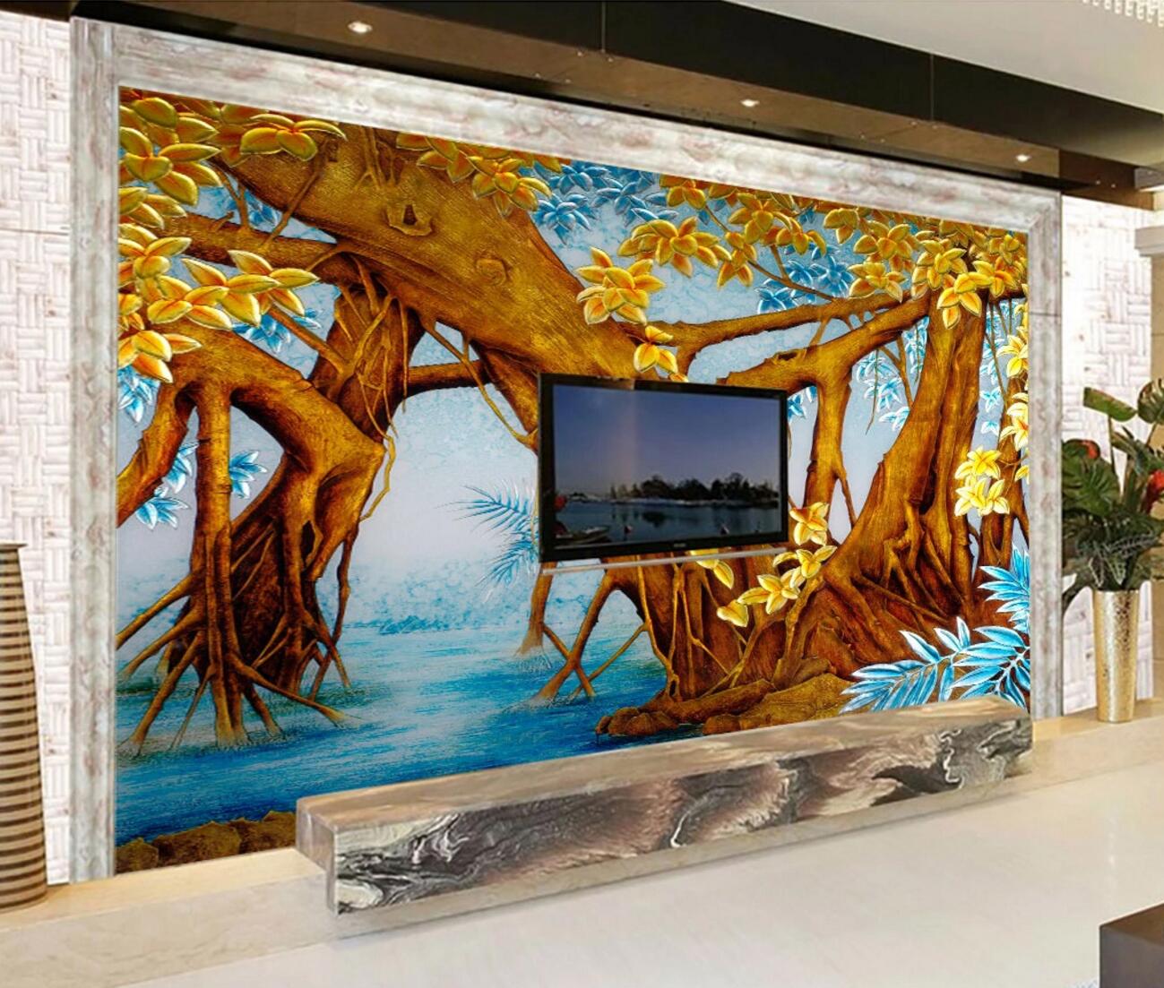 3D Yellow Flower Tree WC118 Wall Murals