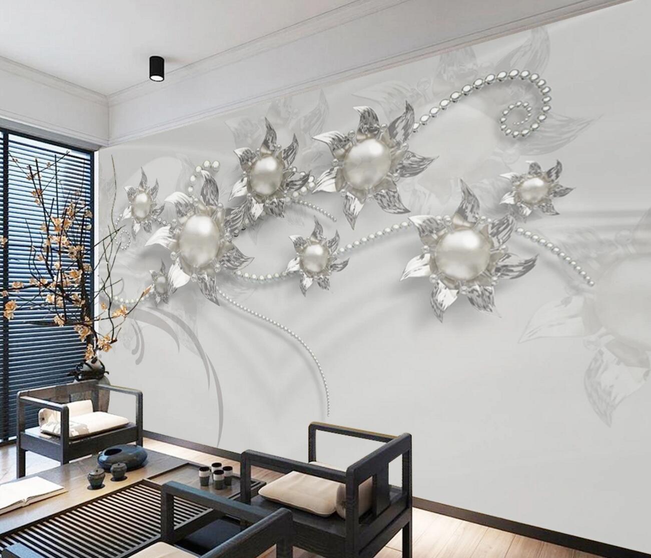 3D Silver Flower WC2738 Wall Murals