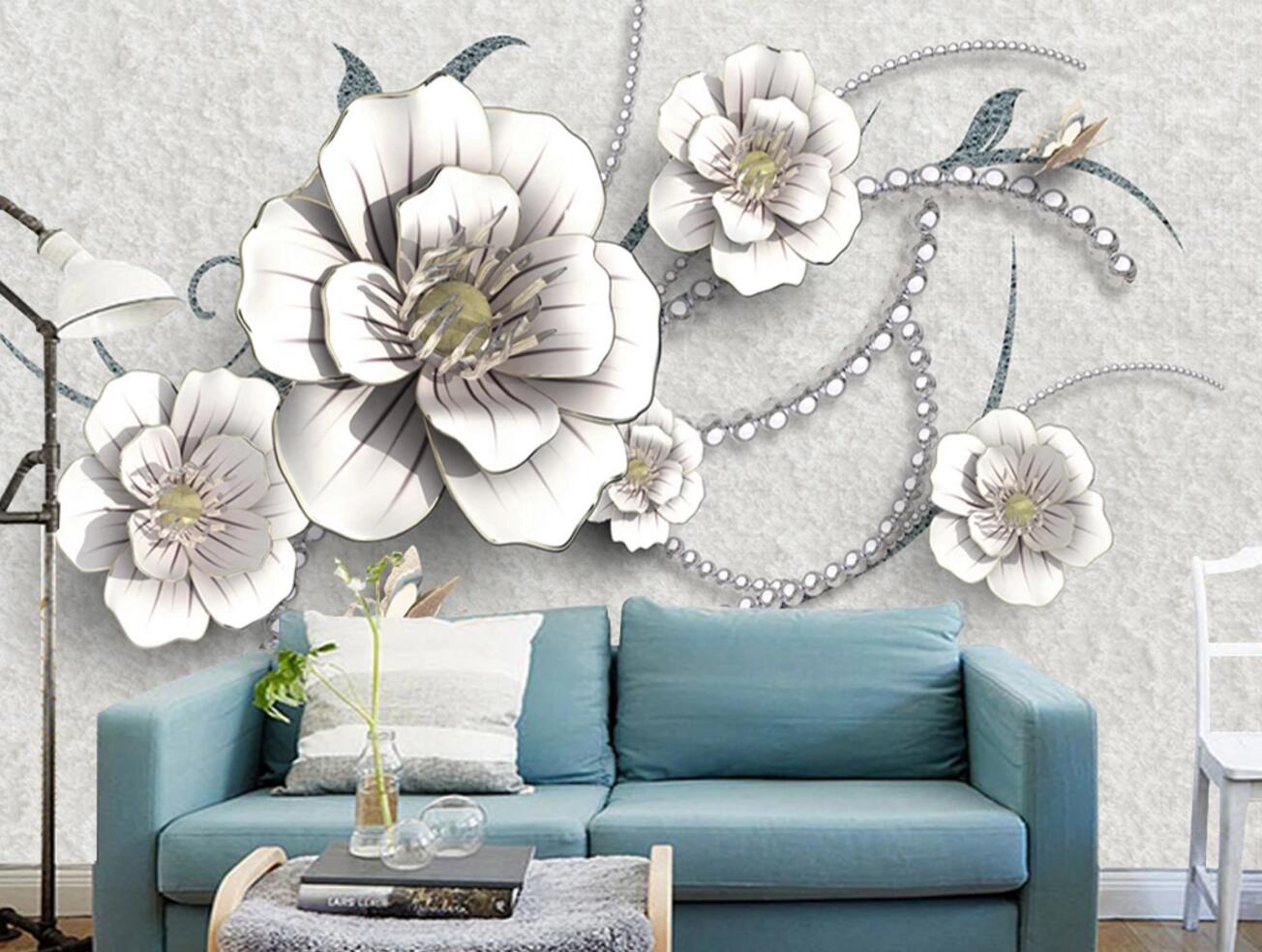 3D Diamond White Flower WC2722 Wall Murals