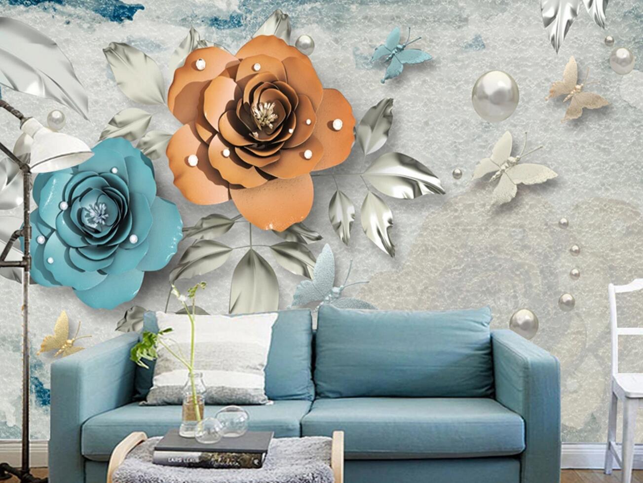 3D Blue Rose Pearl WC2721 Wall Murals